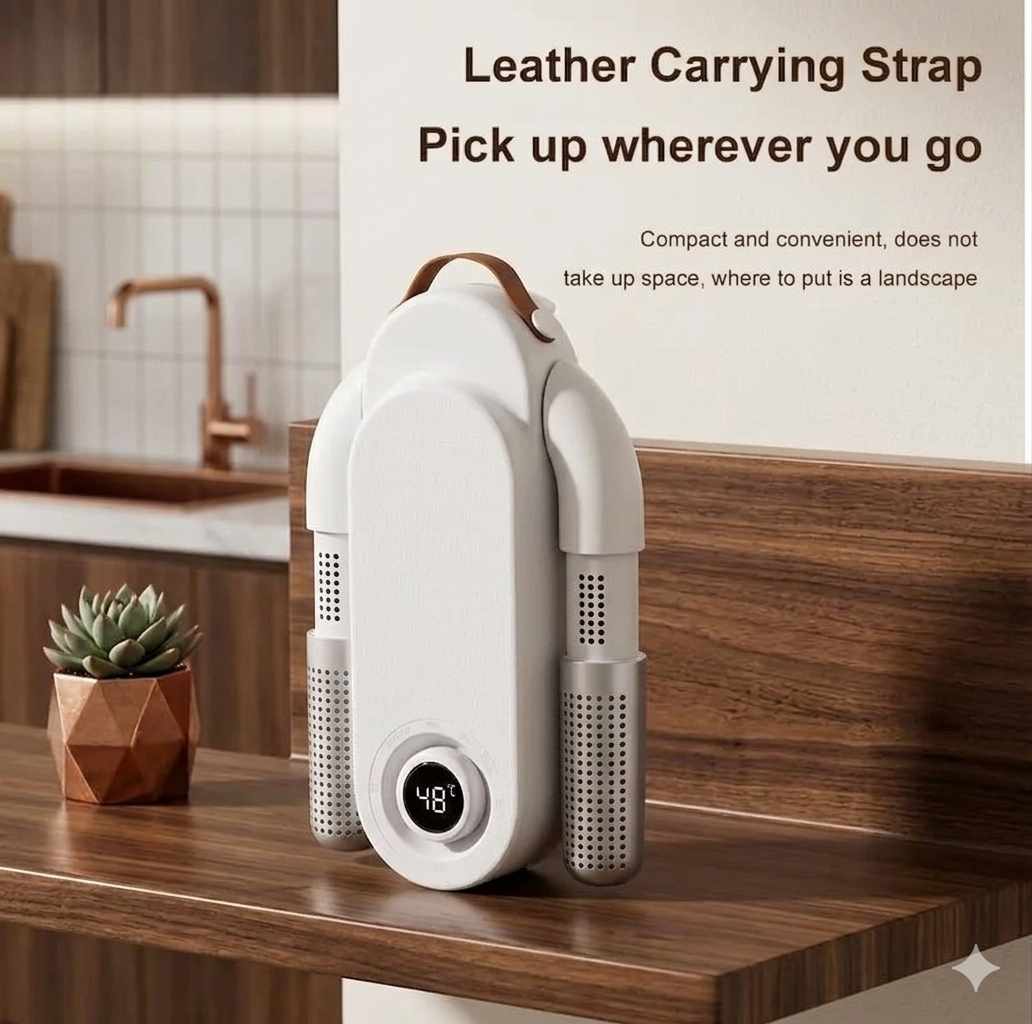 Divera AeroDry — Folded with leather carrying strap
