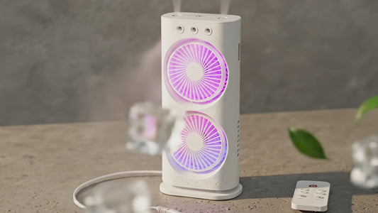 Mini Portable Air Cooler Fan | Dual Fan Mist Humidifier | USB-C  Rechargeable | 5 Speed Tower Cooler for Home, Office & Outdoor